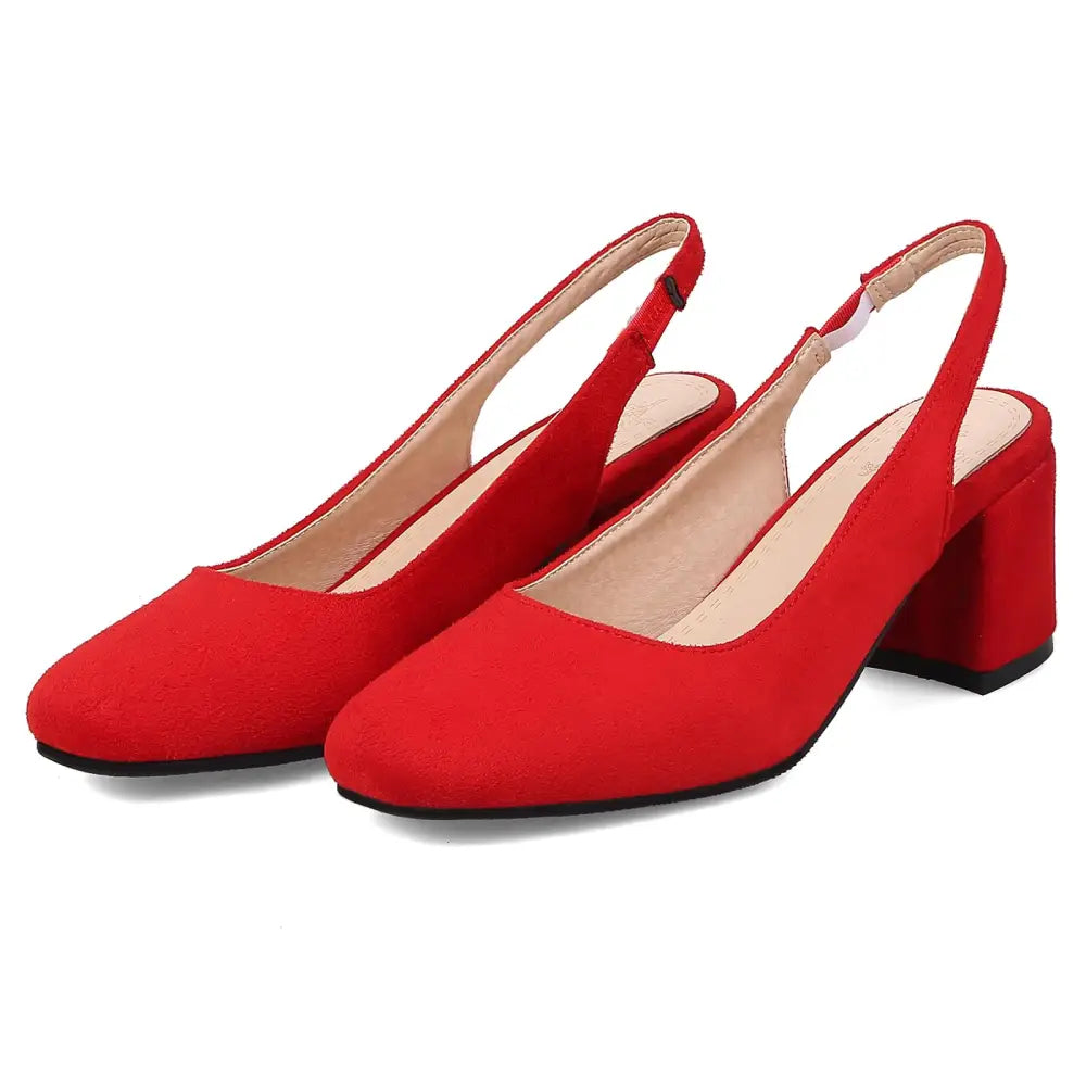OALEEN Escarpins Femme Eté Petit Talon Bloc Bout Carré Bride Arrière Chaussures Ouverte Slingback Soirée Mariage Rouge