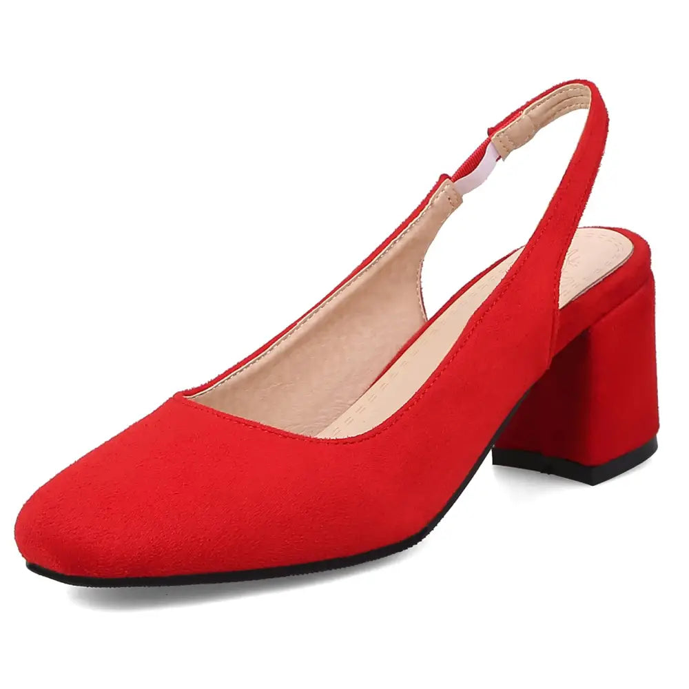 OALEEN Escarpins Femme Eté Petit Talon Bloc Bout Carré Bride Arrière Chaussures Ouverte Slingback Soirée Mariage Rouge